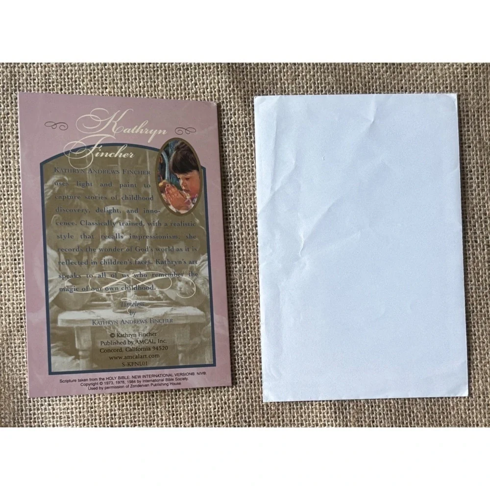 Vintage Kathryn Andrews Fincher Praying Child Note Card w Scripture Framable